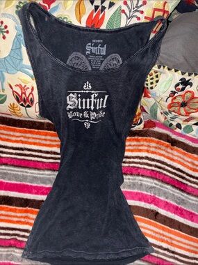 Sinful Black Graphic Gothic Logo Tank